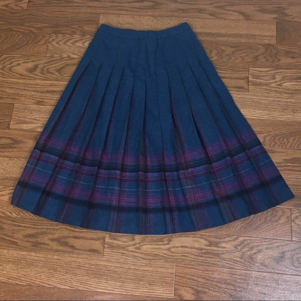 Pendleton Wool Plaid Pleated Skirt Blue/Green Tone